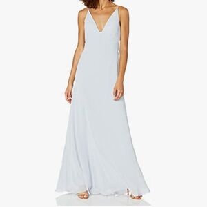 Jenny Yoo Women's Jude V Neck Chiffon Slip Bridesmaid Dress, Whisper Blue